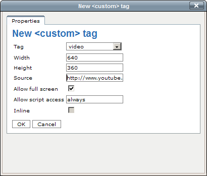 eZ Publish video custom tag